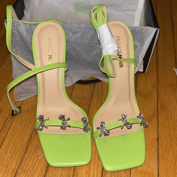 Fashion Nova Green Heels with gems - Picture 2 of 3